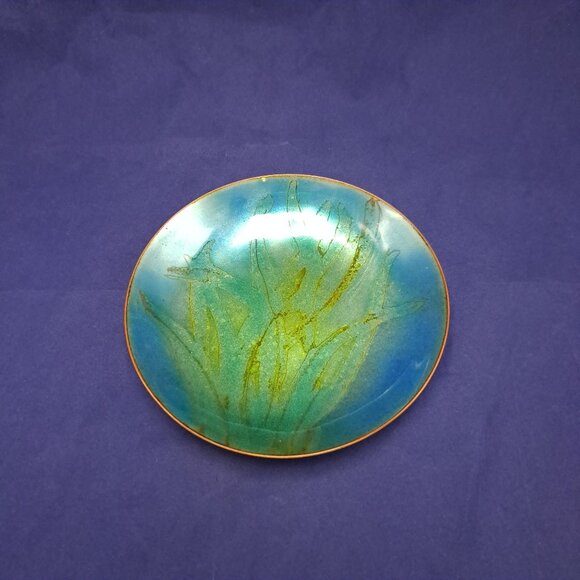 Signed Enamel On Copper Plate Dish Abstract Art  Signed H Dankoff - Picture 1 of 9